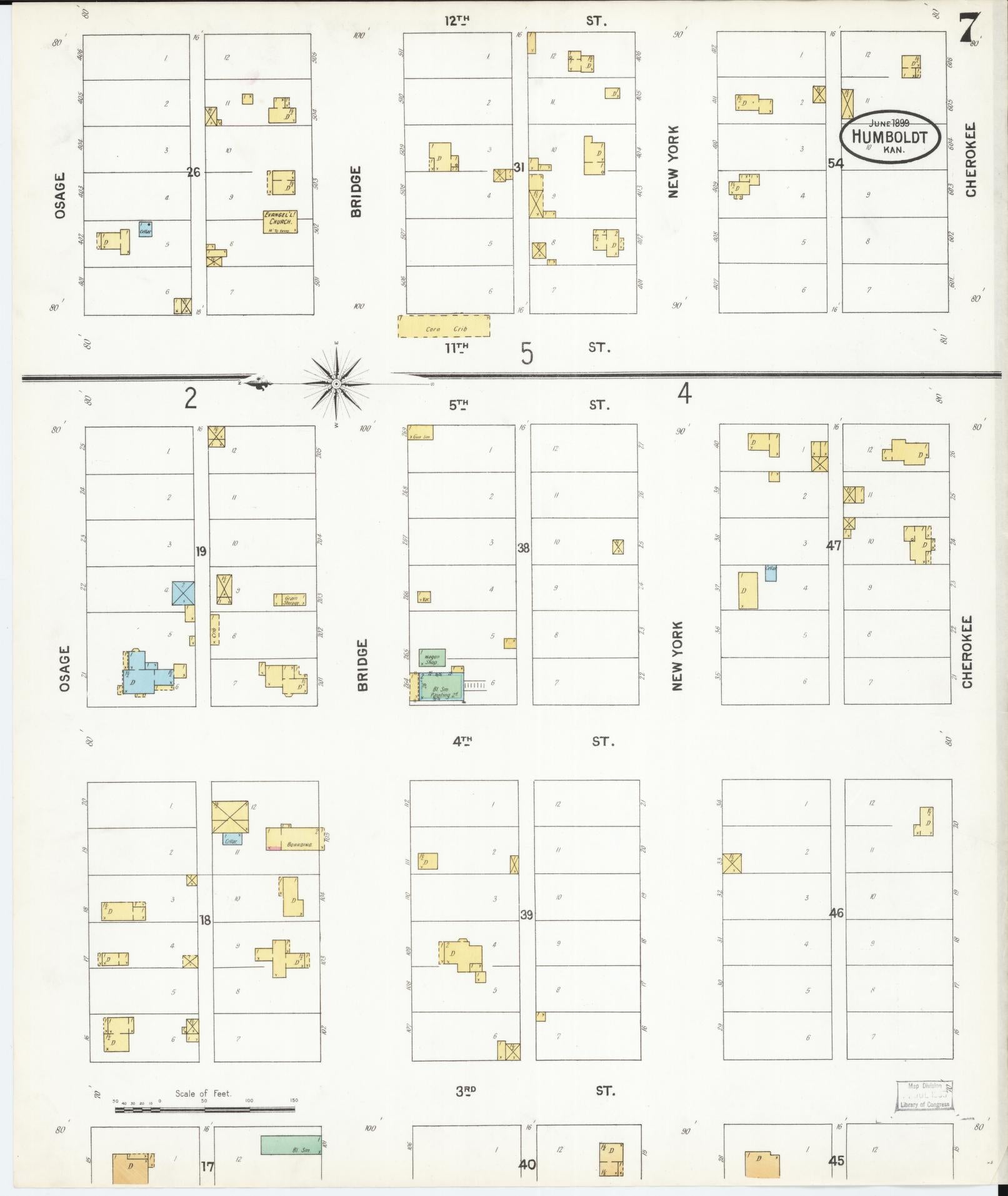 Sanborn Fire Insurance Map from Humboldt, Allen County, Kansas (1899), Sheet #0007 - Complete Map Set gallery image, historic Sanborn map, vintage wall art, Kansas Kansas