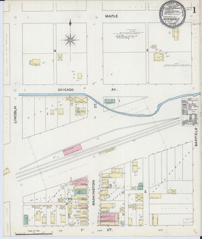Sanborn Fire Insurance Map from Hinsdale, Du Page And Cook Counties, Illinois (1891), Sheet #0001 - Complete Map Set gallery image, historic Sanborn map, vintage wall art, Illinois Illinois