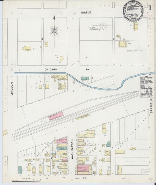 Sanborn Fire Insurance Map from Hinsdale, Du Page And Cook Counties, Illinois (1891), Sheet #0001 - Complete Map Set gallery image, historic Sanborn map, vintage wall art, Illinois Illinois