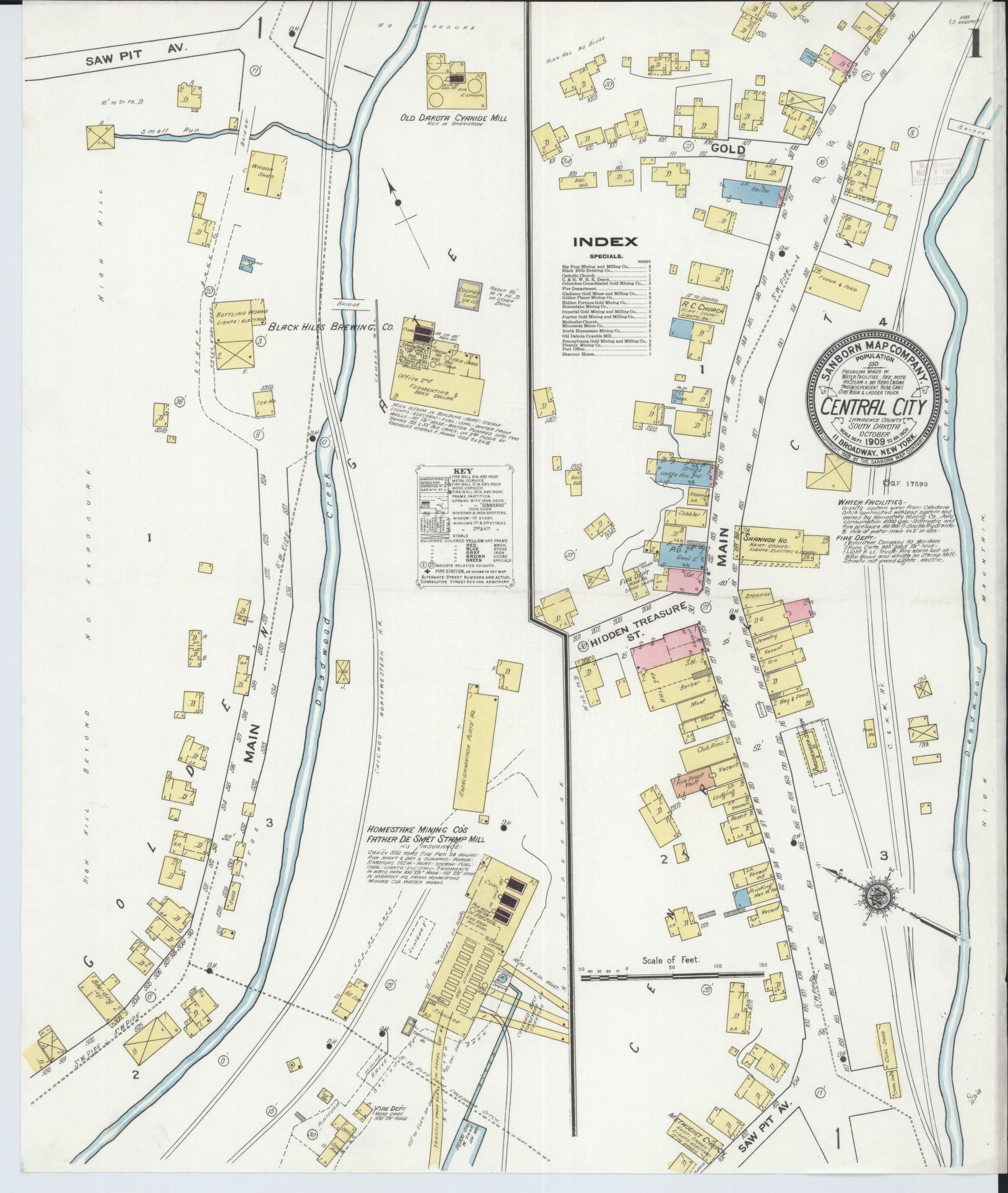 Sanborn Fire Insurance Map from Central City, Lawrence County, South Dakota. (1909) – Historic Sanborn Fire Insurance Map Print