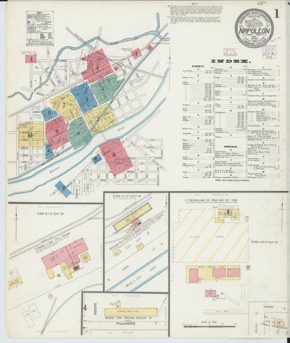 Sanborn Fire Insurance Map from Napoleon, Henry County, Ohio (1905), Sheet #0001 - Historic Sanborn Fire Insurance Map Print, vintage old map wall art, antique decor, genealogy gift, Ohio Ohio map