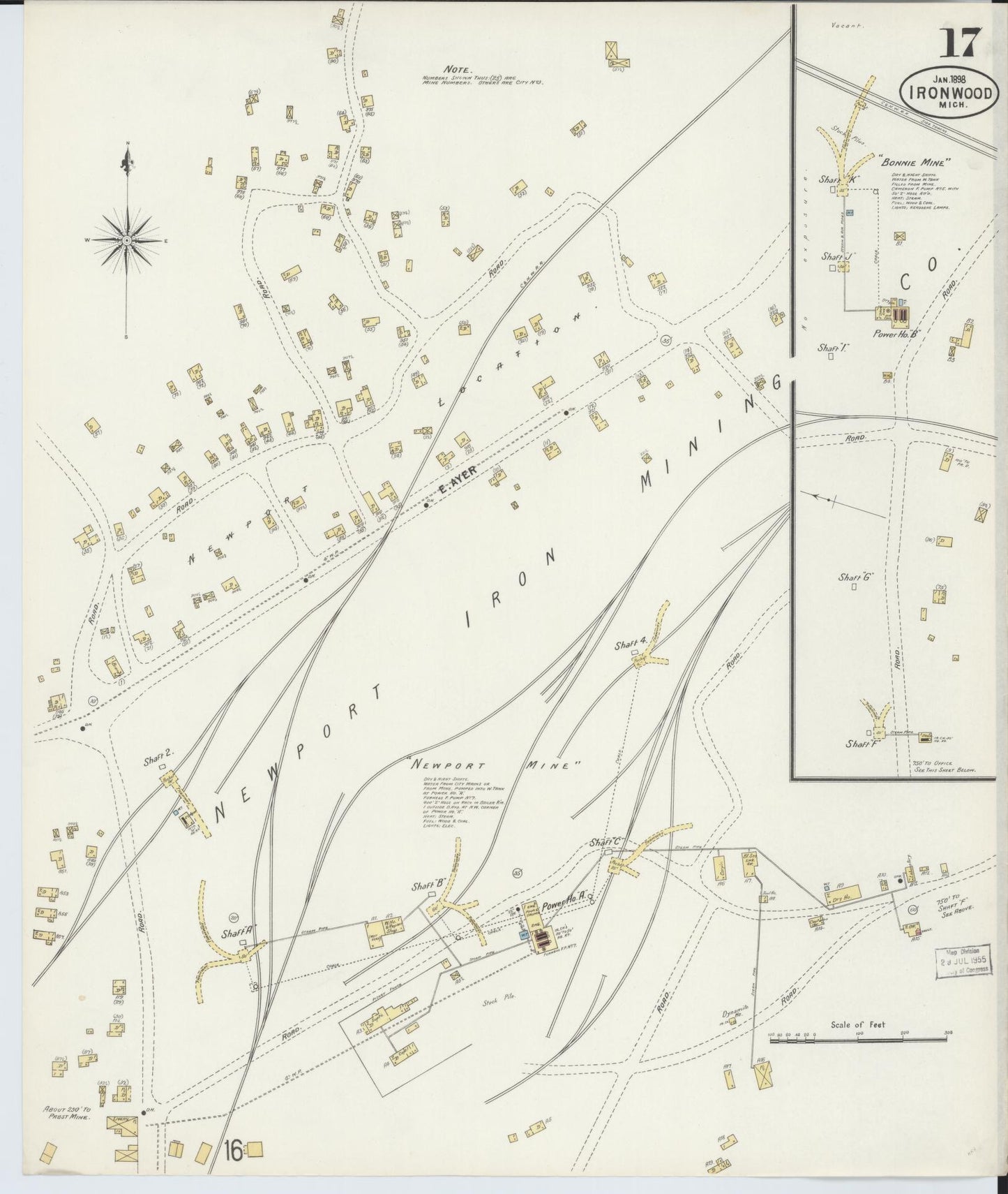 Sanborn Fire Insurance Map from Ironwood, Gogebic County, Michigan (1898), Sheet #0017 - Historic Sanborn Fire Insurance Map Print, vintage old map wall art, antique decor, genealogy gift, Michigan Michigan map