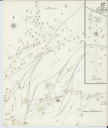Sanborn Fire Insurance Map from Ironwood, Gogebic County, Michigan (1898), Sheet #0017 - Historic Sanborn Fire Insurance Map Print, vintage old map wall art, antique decor, genealogy gift, Michigan Michigan map