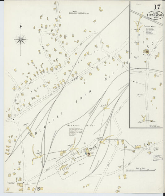 Sanborn Fire Insurance Map from Ironwood, Gogebic County, Michigan (1898), Sheet #0017 - Historic Sanborn Fire Insurance Map Print, vintage old map wall art, antique decor, genealogy gift, Michigan Michigan map