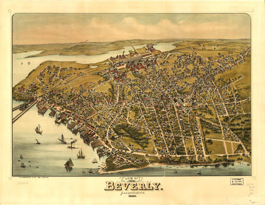 View of Beverly, Massachusetts, 1886. (1886) – Historic Bird’s-Eye View Panorama Print