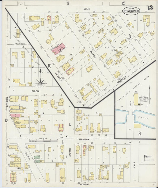 Sanborn Fire Insurance Map from Stevens Point, Portage County, Wisconsin (1898), Sheet #0013 - Historic Sanborn Fire Insurance Map Print, vintage old map wall art, antique decor, genealogy gift, Wisconsin Wisconsin map