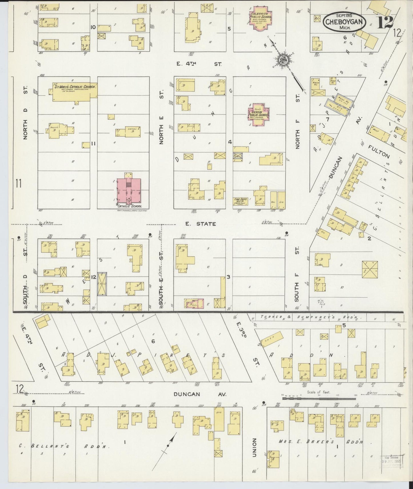 Sanborn Fire Insurance Map from Cheboygan, Cheboygan County, Michigan (1915), Sheet #0012 - Historic Sanborn Fire Insurance Map Print, vintage old map wall art, antique decor, genealogy gift, Michigan Michigan map