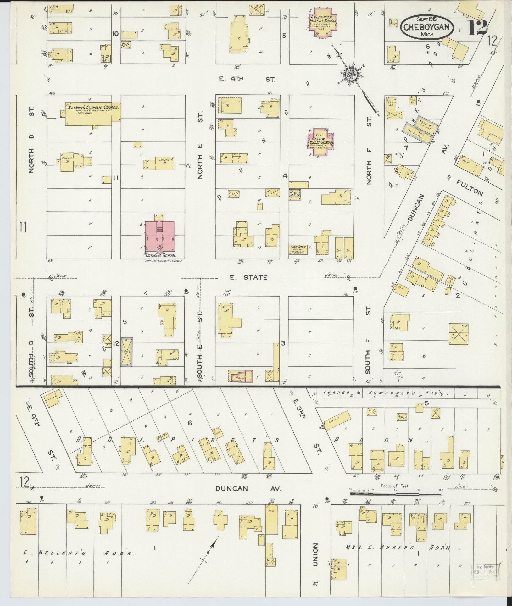 Sanborn Fire Insurance Map from Cheboygan, Cheboygan County, Michigan (1915), Sheet #0012 - Historic Sanborn Fire Insurance Map Print, vintage old map wall art, antique decor, genealogy gift, Michigan Michigan map