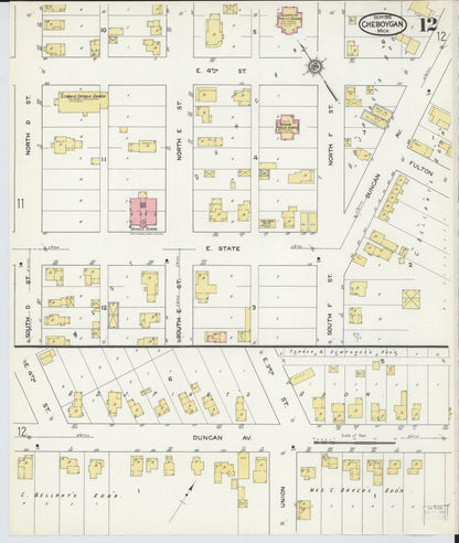 Sanborn Fire Insurance Map from Cheboygan, Cheboygan County, Michigan (1915), Sheet #0012 - Historic Sanborn Fire Insurance Map Print, vintage old map wall art, antique decor, genealogy gift, Michigan Michigan map