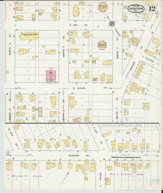 Sanborn Fire Insurance Map from Cheboygan, Cheboygan County, Michigan (1915), Sheet #0012 - Historic Sanborn Fire Insurance Map Print, vintage old map wall art, antique decor, genealogy gift, Michigan Michigan map