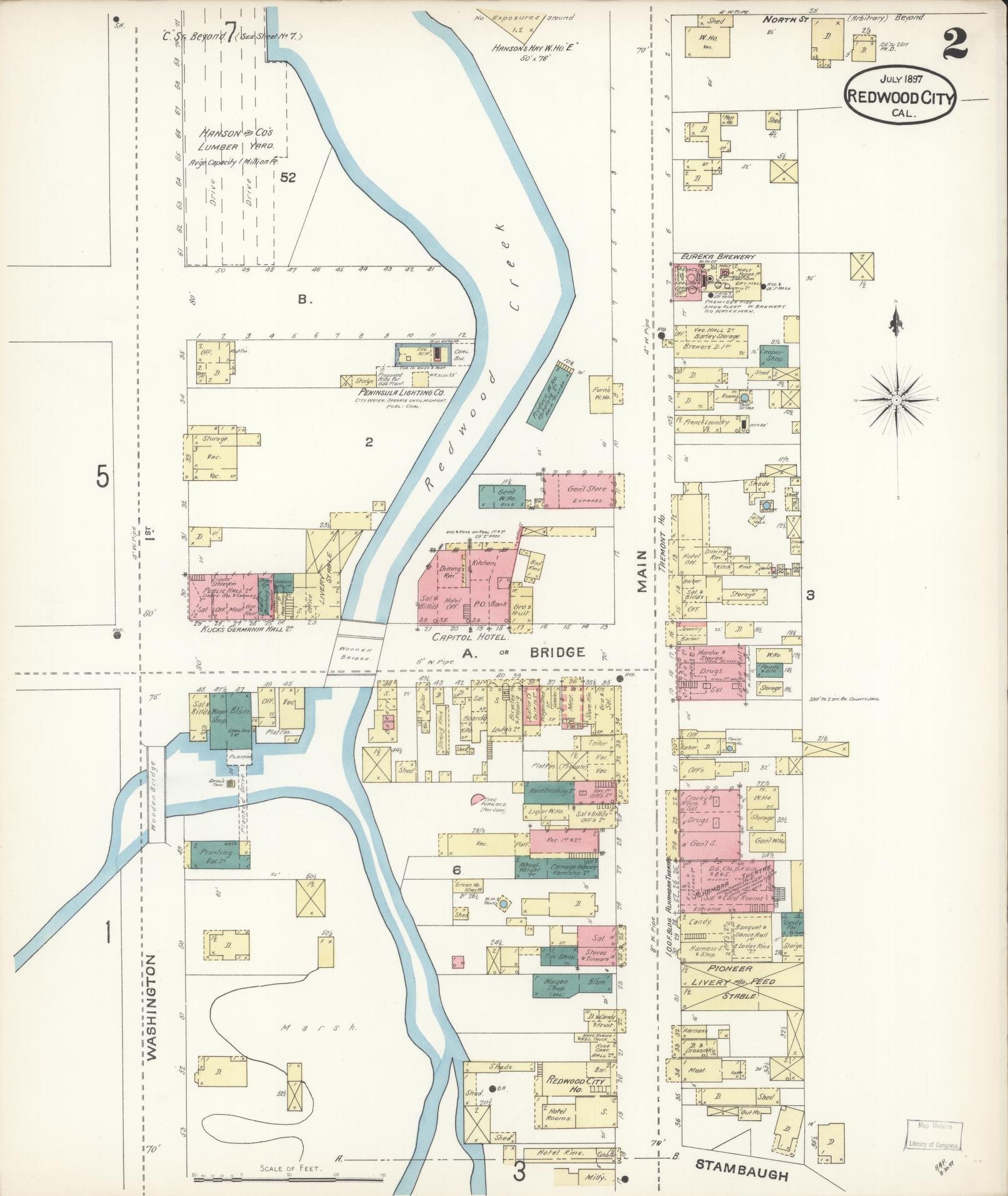 Sanborn Fire Insurance Map from Redwood City, San Mateo County, California (1897), Sheet #0002 - Complete Map Set gallery image, historic Sanborn map, vintage wall art, California California