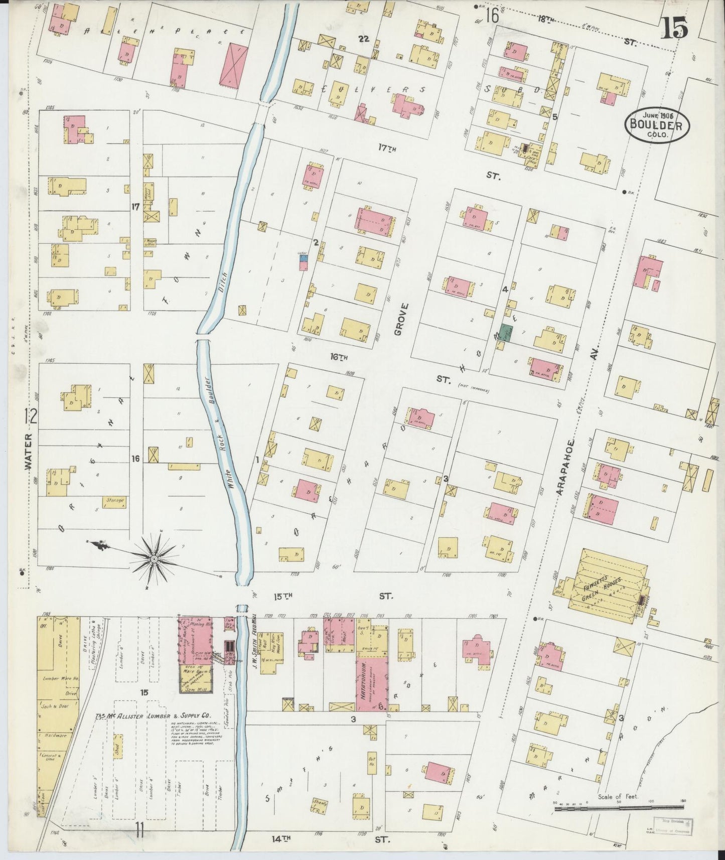 Sanborn Fire Insurance Map from Boulder, Boulder County, Colorado (1906), Sheet #0015 - Complete Map Set gallery image, historic Sanborn map, vintage wall art, Colorado Colorado