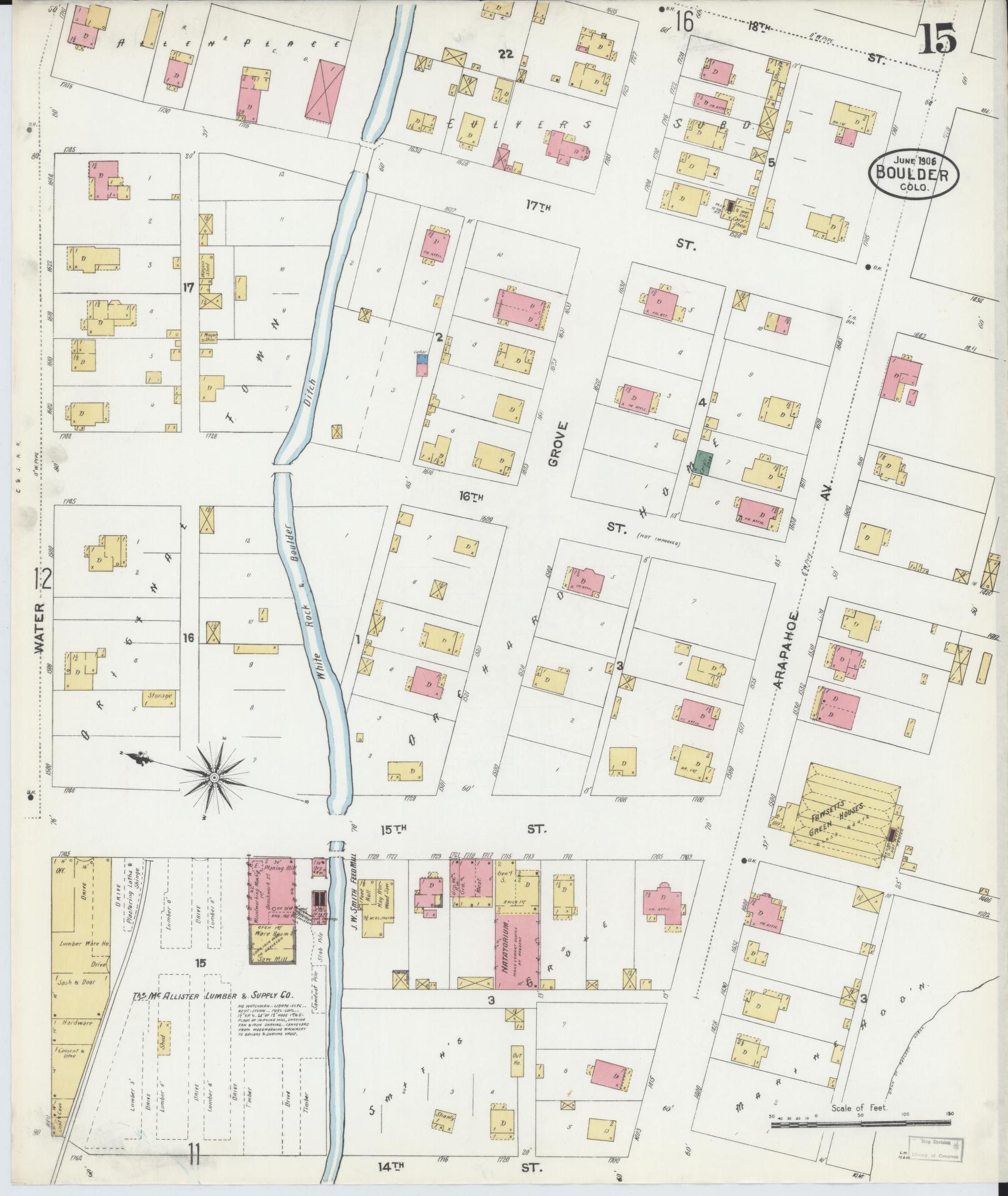Sanborn Fire Insurance Map from Boulder, Boulder County, Colorado (1906), Sheet #0015 - Complete Map Set gallery image, historic Sanborn map, vintage wall art, Colorado Colorado