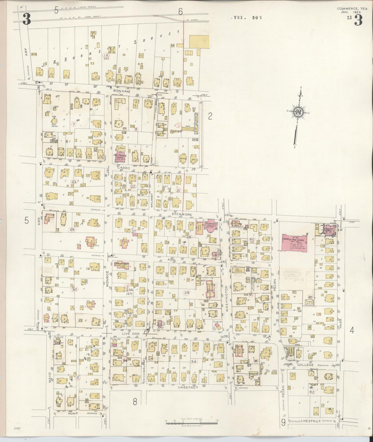 Sanborn Fire Insurance Map from Commerce, Hunt County, Texas (1940), Sheet #0003 - Complete Map Set gallery image, historic Sanborn map, vintage wall art, Texas Texas