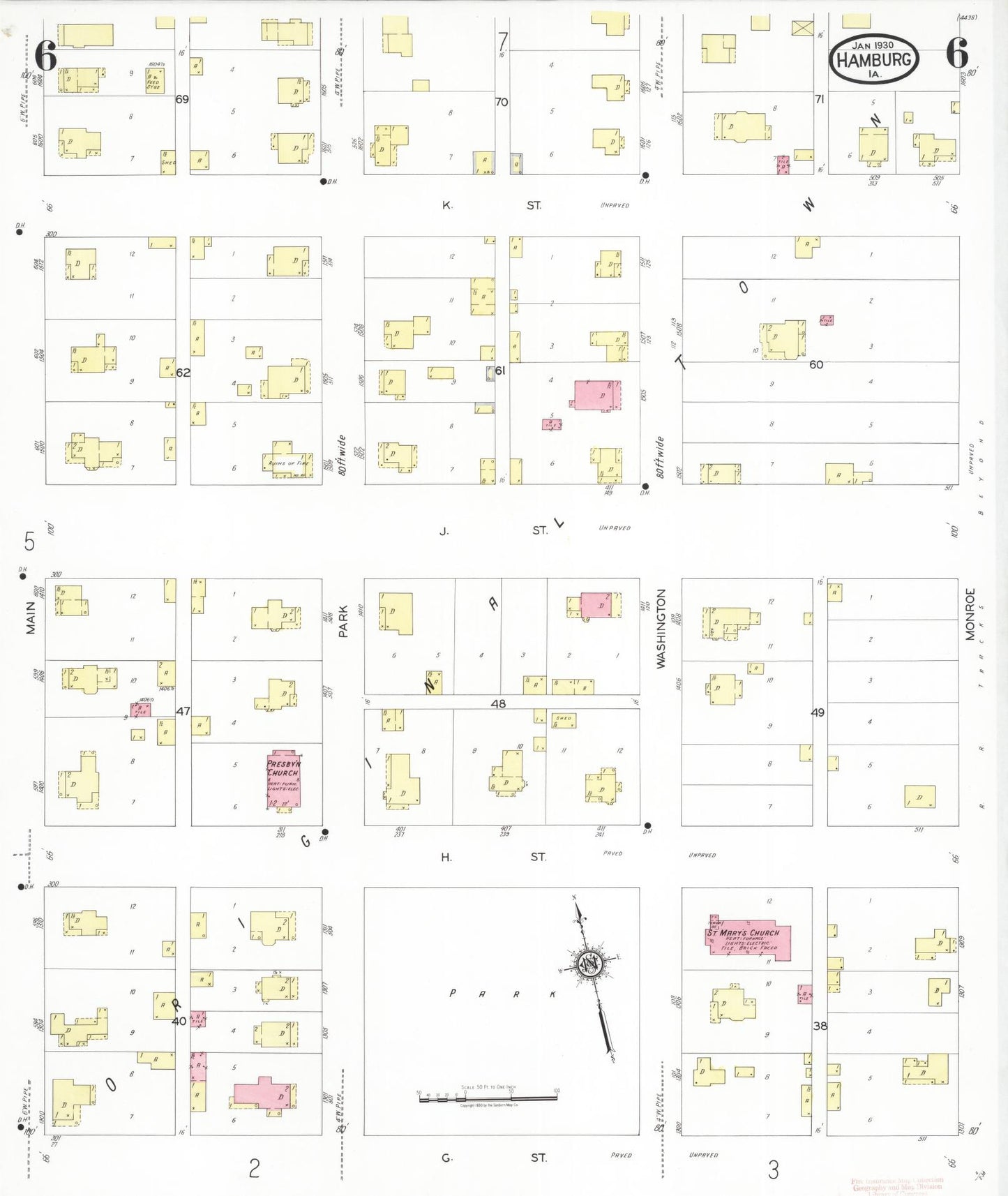 Sanborn Fire Insurance Map from Hamburg, Fremont County, Iowa (1930), Sheet #0006 - Historic Sanborn Fire Insurance Map Print, vintage old map wall art
