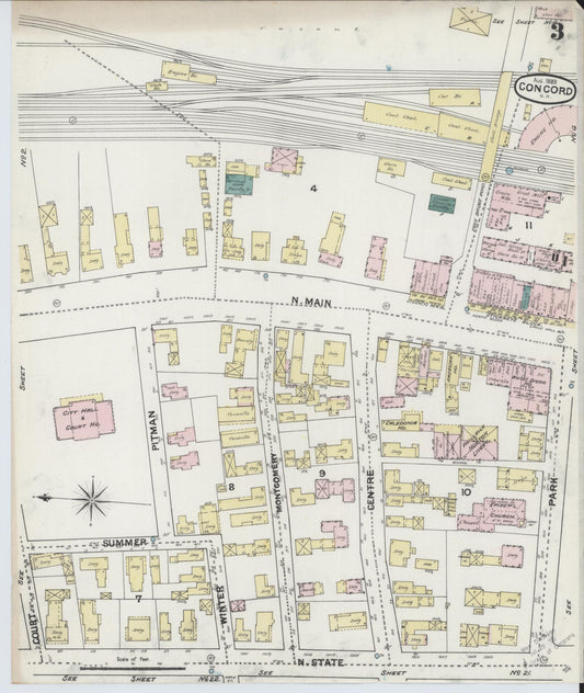 Sanborn Fire Insurance Map from Concord, Merrimack County, New Hampshire (1889), Sheet #0003 - Historic Sanborn Fire Insurance Map Print, vintage old map wall art, antique decor, genealogy gift, New Hampshire New Hampshire map