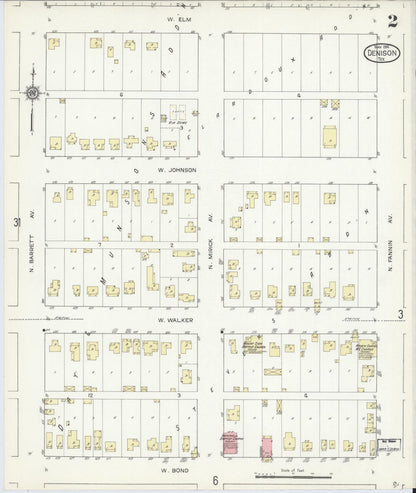 Sanborn Fire Insurance Map from Denison, Grayson County, Texas (1914), Sheet #0002 - Complete Map Set gallery image, historic Sanborn map, vintage wall art, Texas Texas
