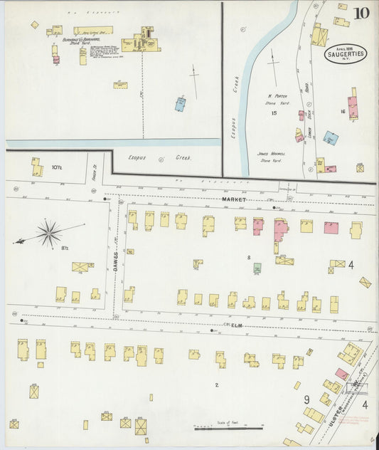 Sanborn Fire Insurance Map from Saugerties, Ulster County, New York (1898), Sheet #0010 - Historic Sanborn Fire Insurance Map Print, vintage old map wall art, antique decor, genealogy gift, New York New York map