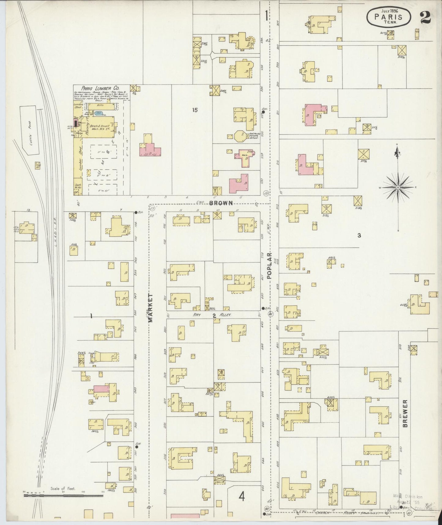 Sanborn Fire Insurance Map from Paris, Henry County, Tennessee (1896), Sheet #0002 - Complete Map Set gallery image, historic Sanborn map, vintage wall art, Tennessee Tennessee
