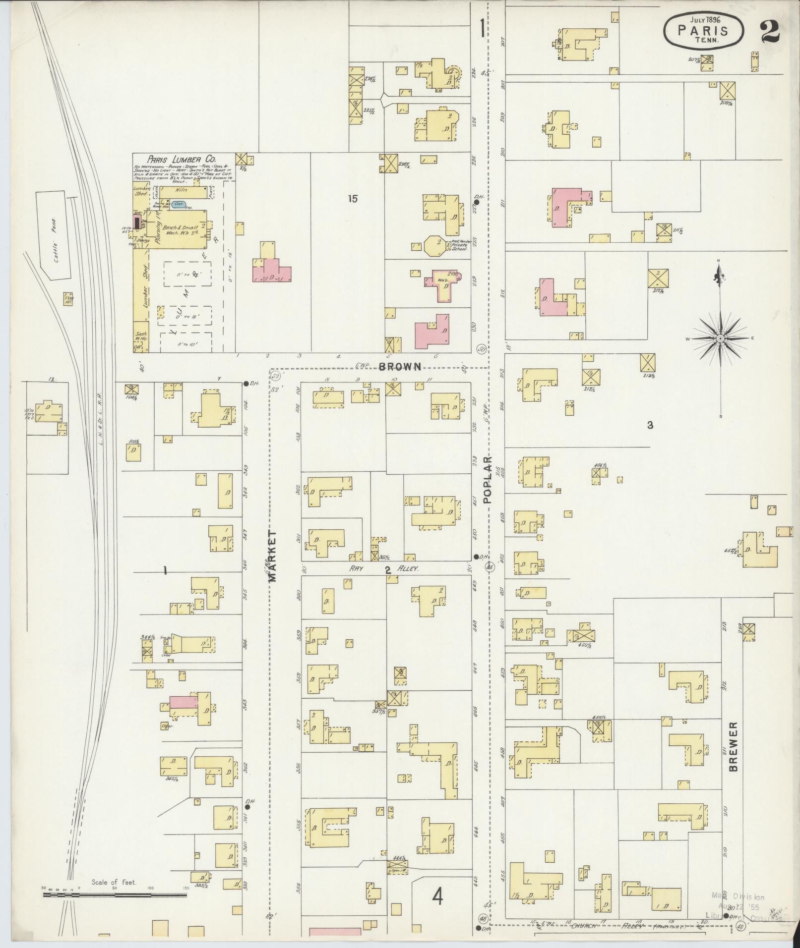 Sanborn Fire Insurance Map from Paris, Henry County, Tennessee (1896), Sheet #0002 - Complete Map Set gallery image, historic Sanborn map, vintage wall art, Tennessee Tennessee