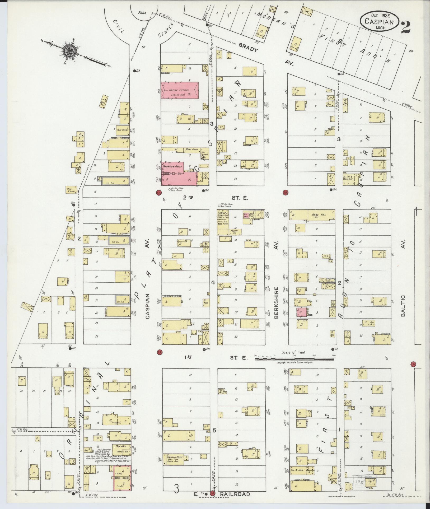 Sanborn Fire Insurance Map from Caspian, Iron County, Michigan (1922), Sheet #0002 - Historic Sanborn Fire Insurance Map Print, vintage old map wall art, antique decor, genealogy gift, Michigan Michigan map
