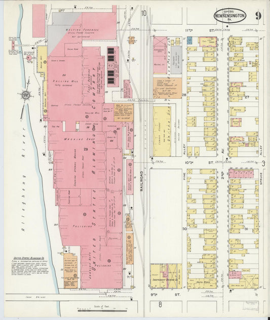 Sanborn Fire Insurance Map from New Kensington, Westmoreland County, Pennsylvania (1915), Sheet #0009 - Historic Sanborn Fire Insurance Map Print, vintage old map wall art, antique decor, genealogy gift, Pennsylvania Pennsylvania map