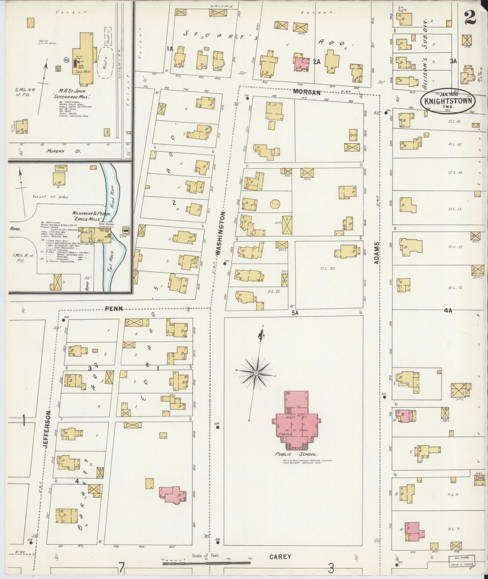 Sanborn Fire Insurance Map from Knightstown, Henry County, Indiana (1898), Sheet #0002 - Complete Map Set gallery image, historic Sanborn map, vintage wall art, Indiana Indiana