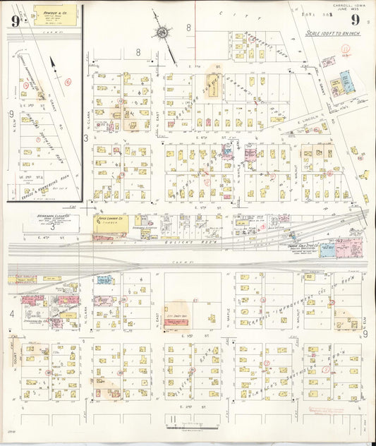 Sanborn Fire Insurance Map from Carroll, Carroll County, Iowa (1948), Sheet #0009 - Historic Sanborn Fire Insurance Map Print, vintage old map wall art