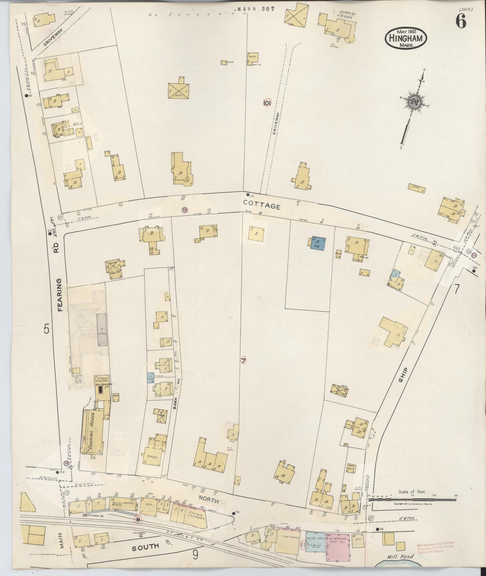 Sanborn Fire Insurance Map from Hingham, Plymouth County, Massachusetts (1948), Sheet #0006 - Historic Sanborn Fire Insurance Map Print, vintage old map wall art, antique decor, genealogy gift, Massachusetts Massachusetts map