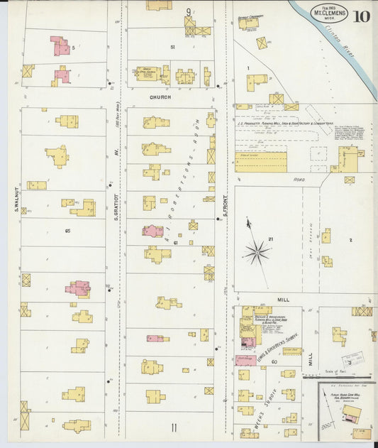Sanborn Fire Insurance Map from Mount Clemens, Macomb County, Michigan (1903), Sheet #0010 - Historic Sanborn Fire Insurance Map Print, vintage old map wall art, antique decor, genealogy gift, Michigan Michigan map