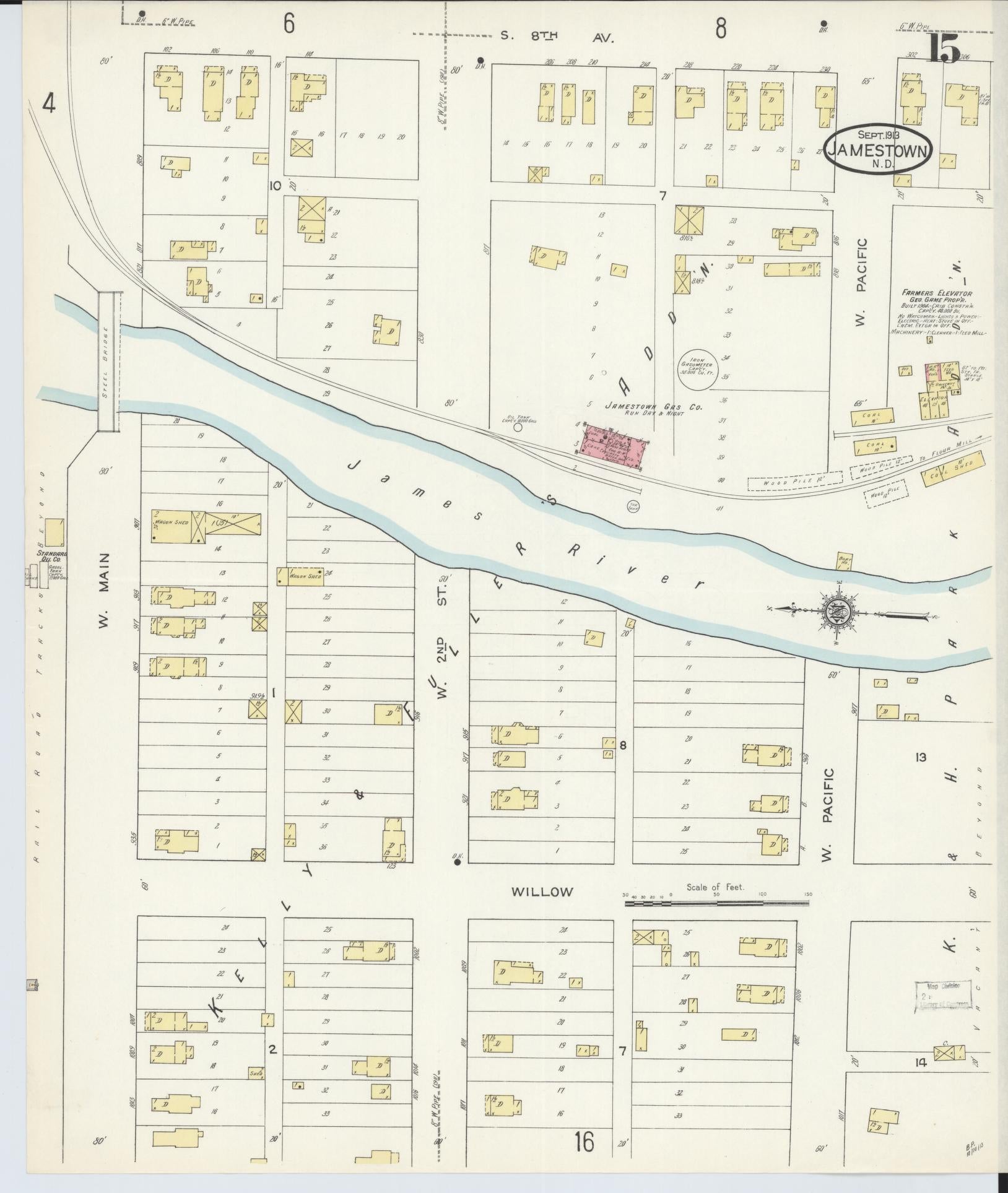 Sanborn Fire Insurance Map from Jamestown, Stutsman County, North Dakota (1913), Sheet #0015 - Complete Map Set gallery image, historic Sanborn map, vintage wall art, North Dakota North Dakota