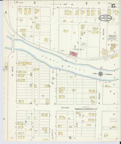 Sanborn Fire Insurance Map from Jamestown, Stutsman County, North Dakota (1913), Sheet #0015 - Complete Map Set gallery image, historic Sanborn map, vintage wall art, North Dakota North Dakota