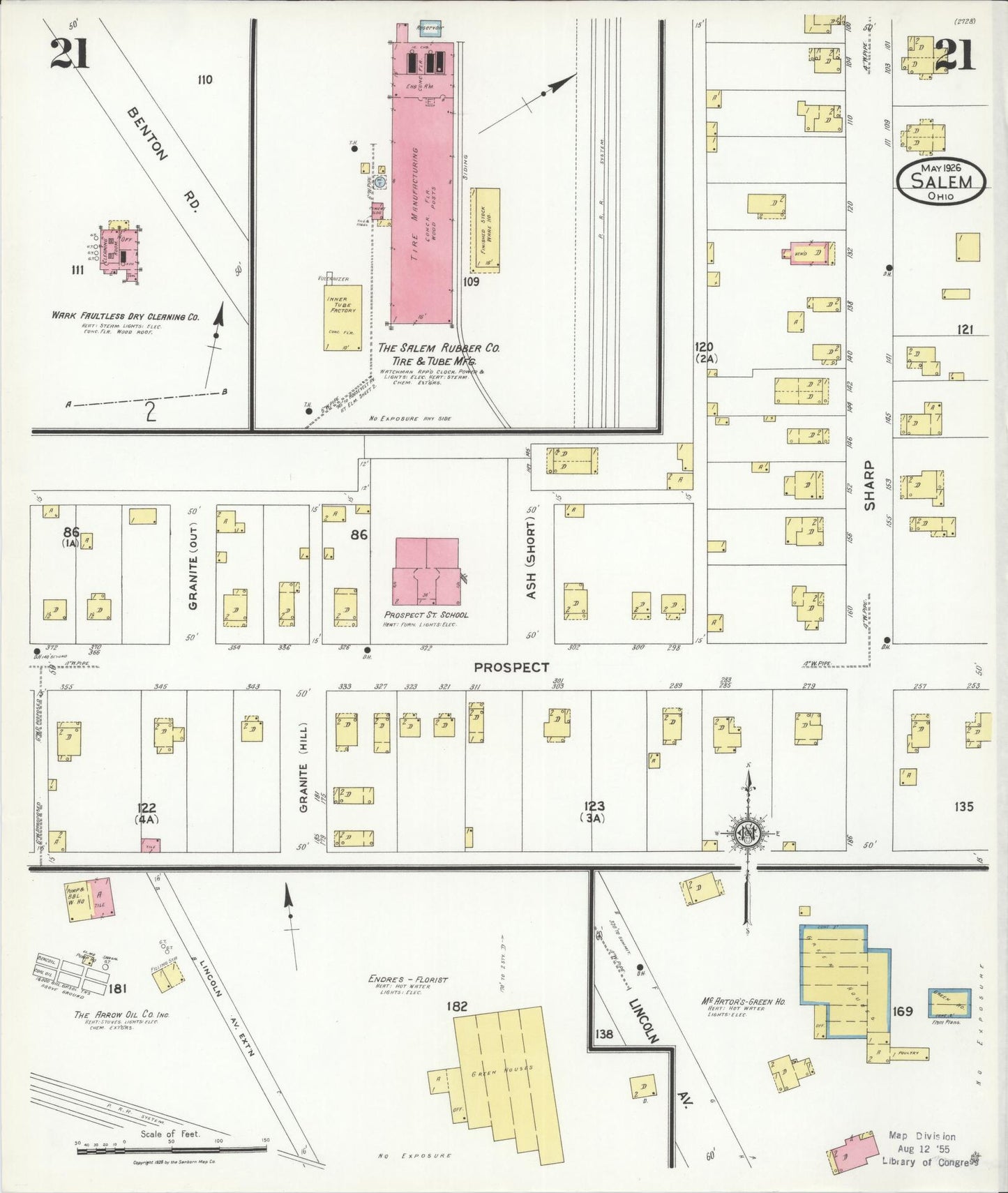Sanborn Fire Insurance Map from Salem, Columbiana County, Ohio (1926), Sheet #0021 - Historic Sanborn Fire Insurance Map Print, vintage old map wall art, antique decor, genealogy gift, Ohio Ohio map