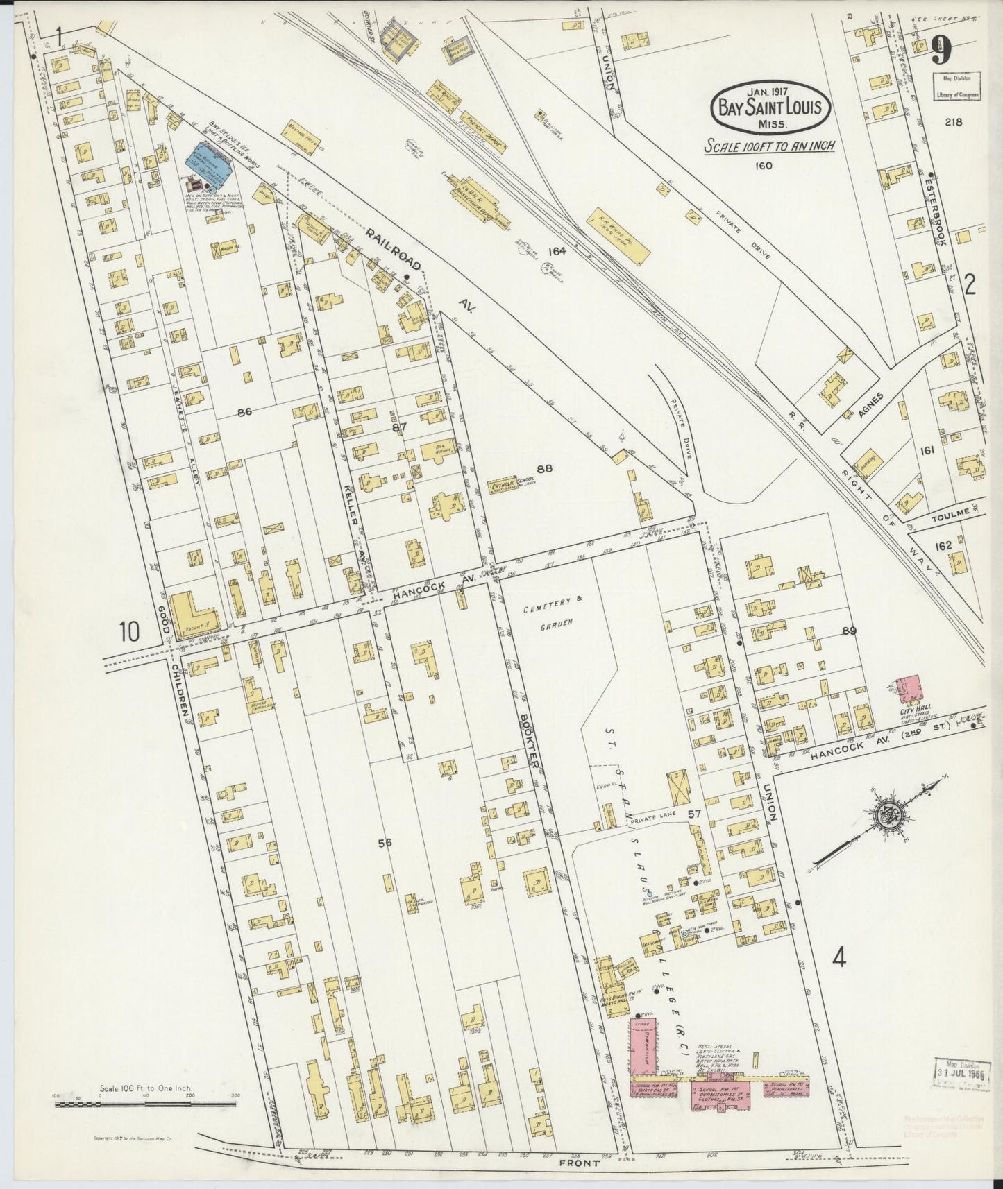 Sanborn Fire Insurance Map from Bay Saint Louis, Hancock County, Mississippi (1917), Sheet #0009 - Complete Map Set gallery image, historic Sanborn map, vintage wall art, Mississippi Mississippi