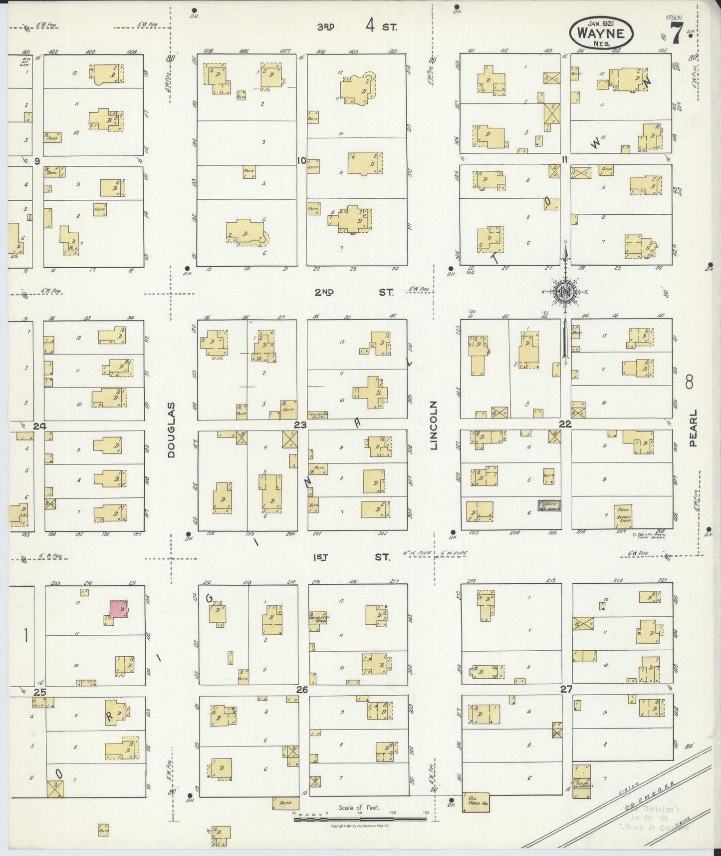 Sanborn Fire Insurance Map from Wayne, Wayne County, Nebraska (1921), Sheet #0007 - Historic Sanborn Fire Insurance Map Print, vintage old map wall art, antique decor, genealogy gift, Nebraska Nebraska map