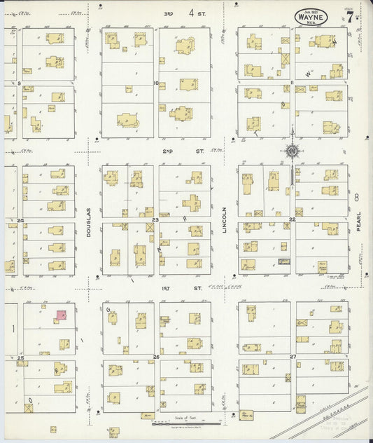 Sanborn Fire Insurance Map from Wayne, Wayne County, Nebraska (1921), Sheet #0007 - Historic Sanborn Fire Insurance Map Print, vintage old map wall art, antique decor, genealogy gift, Nebraska Nebraska map