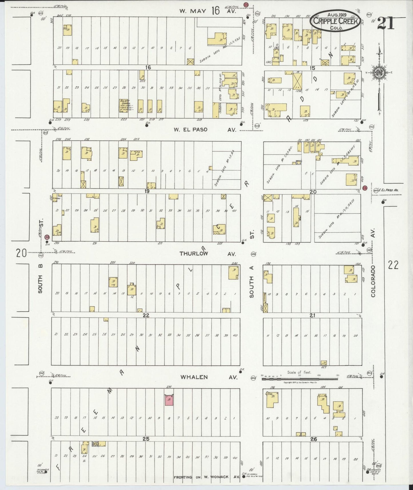 Sanborn Fire Insurance Map from Cripple Creek, Teller County, Colorado (1919), Sheet #0021 - Complete Map Set gallery image, historic Sanborn map, vintage wall art, Colorado Colorado