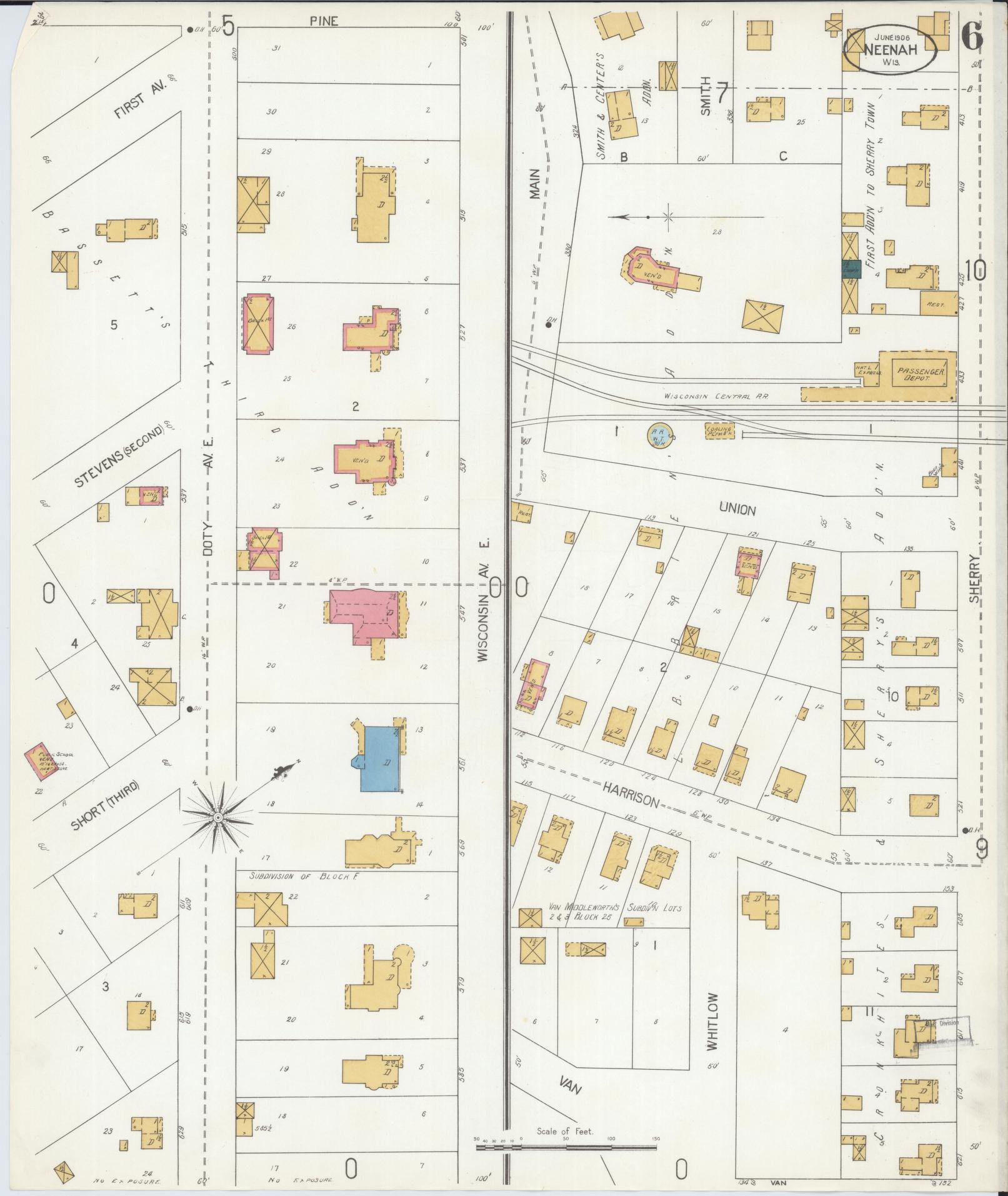 Sanborn Fire Insurance Map from Neenah, Winnebago County, Wisconsin (1906), Sheet #0006 - Complete Map Set gallery image, historic Sanborn map, vintage wall art, Wisconsin Wisconsin