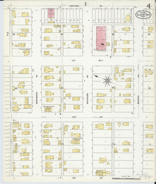 Sanborn Fire Insurance Map from Gladstone, Delta County, Michigan (1907), Sheet #0004 - Historic Sanborn Fire Insurance Map Print, vintage old map wall art, antique decor, genealogy gift, Michigan Michigan map