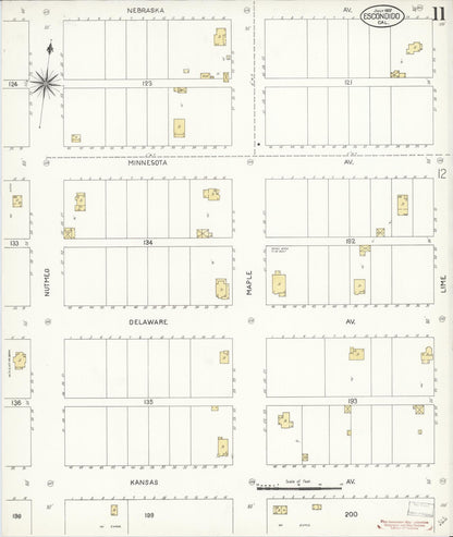 Sanborn Fire Insurance Map from Escondido, San Diego County, California (1907), Sheet #0011 - Historic Sanborn Fire Insurance Map Print, vintage old map wall art, antique decor, genealogy gift, California California map