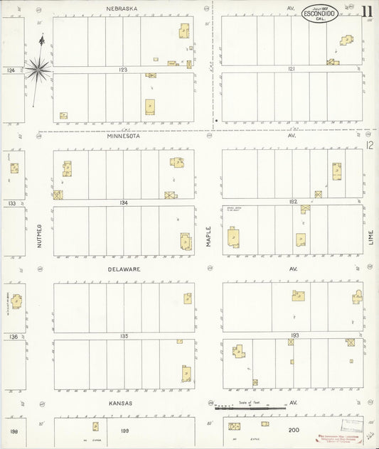 Sanborn Fire Insurance Map from Escondido, San Diego County, California (1907), Sheet #0011 - Historic Sanborn Fire Insurance Map Print, vintage old map wall art, antique decor, genealogy gift, California California map