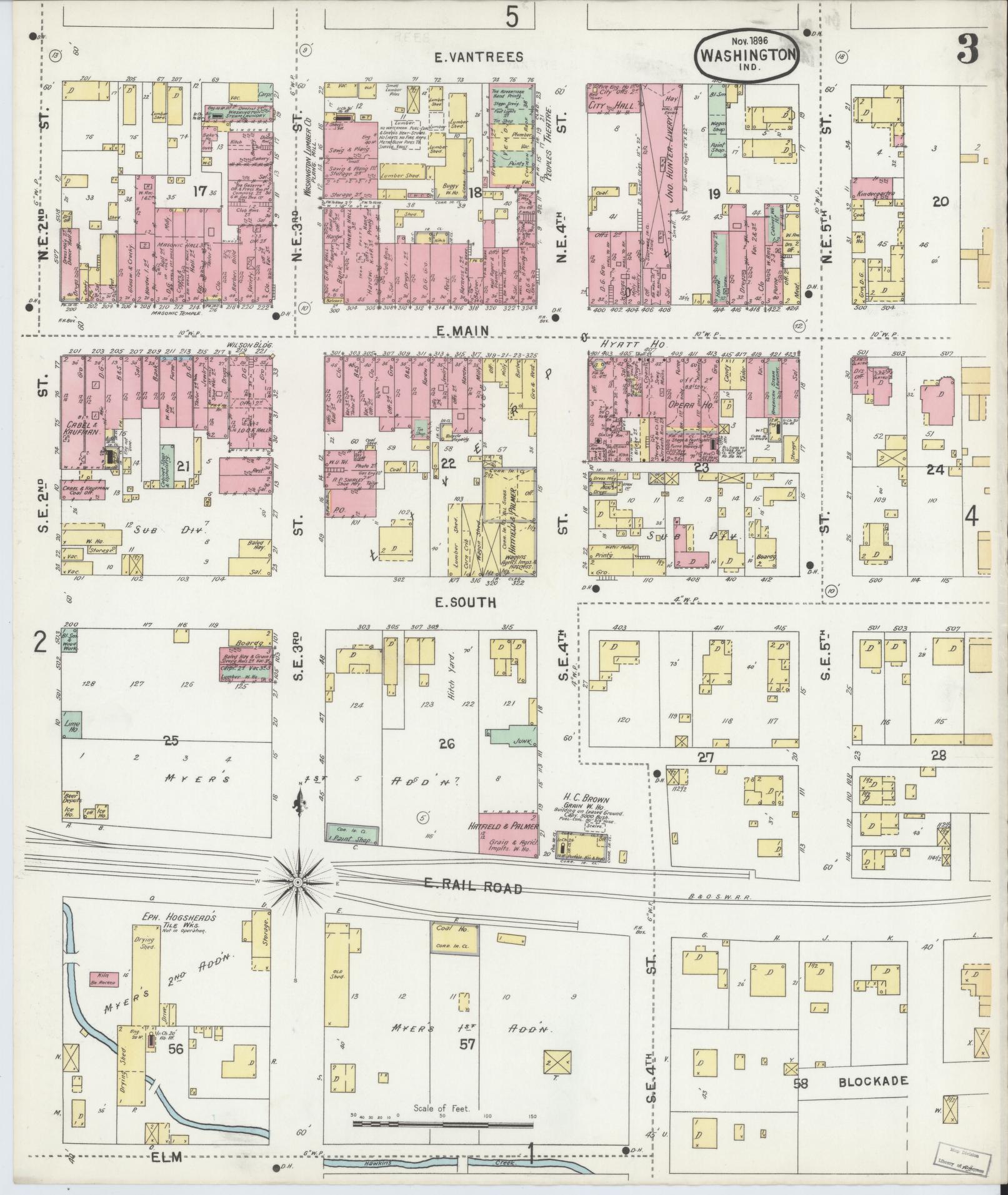 Sanborn Fire Insurance Map from Washington, Daviess County, Indiana (1896), Sheet #0003 - Historic Sanborn Fire Insurance Map Print, vintage old map wall art, antique decor, genealogy gift, Washington Washington map