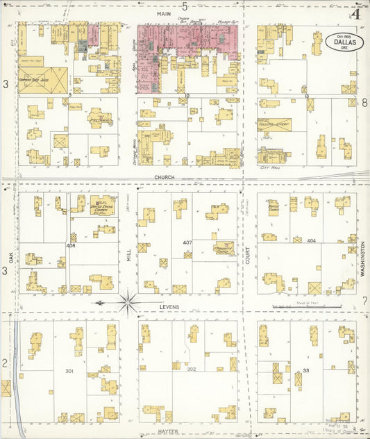 Sanborn Fire Insurance Map from Dallas, Polk County, Oregon (1905), Sheet #0004 - Historic Sanborn Fire Insurance Map Print, vintage old map wall art, antique decor, genealogy gift, Oregon Oregon map