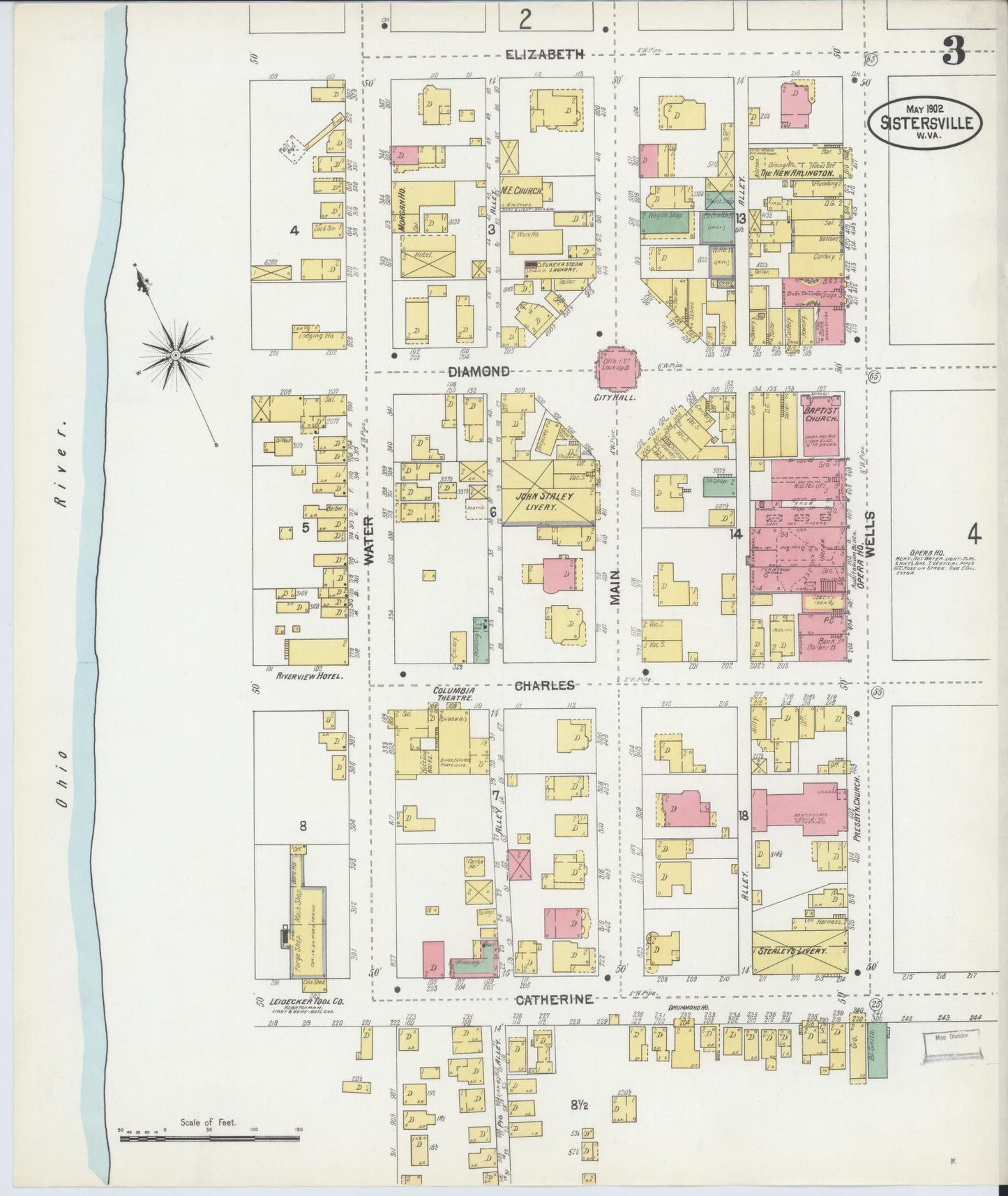 Sanborn Fire Insurance Map from Sistersville, Tyler County, West Virginia (1902), Sheet #0003 - Historic Sanborn Fire Insurance Map Print, vintage old map wall art, antique decor, genealogy gift, West Virginia West Virginia map