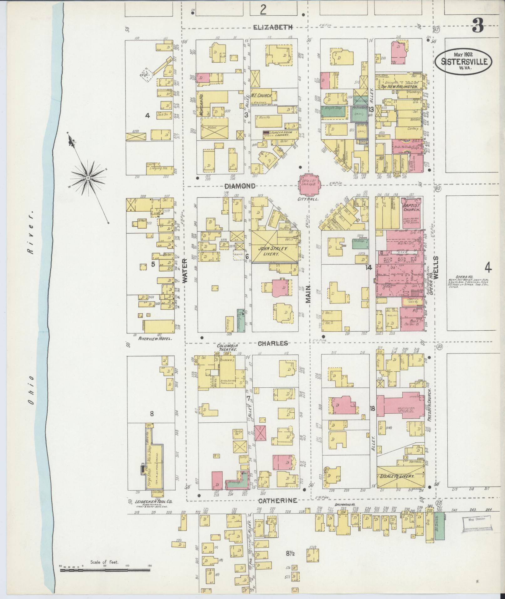 Sanborn Fire Insurance Map from Sistersville, Tyler County, West Virginia (1902), Sheet #0003 - Historic Sanborn Fire Insurance Map Print, vintage old map wall art, antique decor, genealogy gift, West Virginia West Virginia map