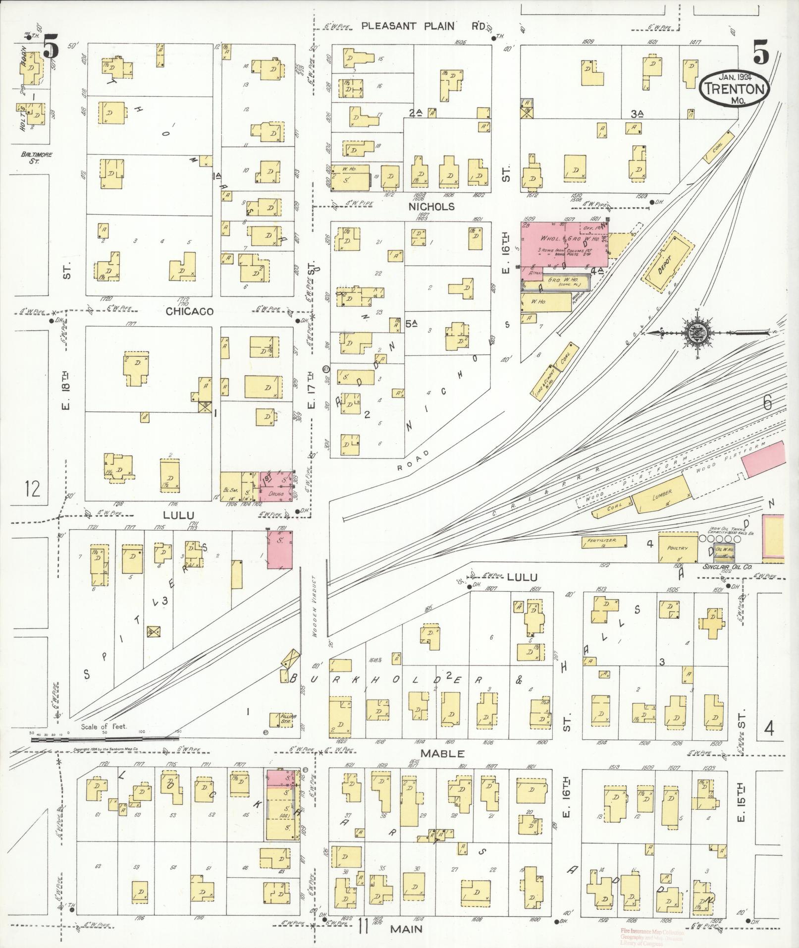Sanborn Fire Insurance Map from Trenton, Grundy County, Missouri (1924), Sheet #0005 - Complete Map Set gallery image, historic Sanborn map, vintage wall art, Missouri Missouri