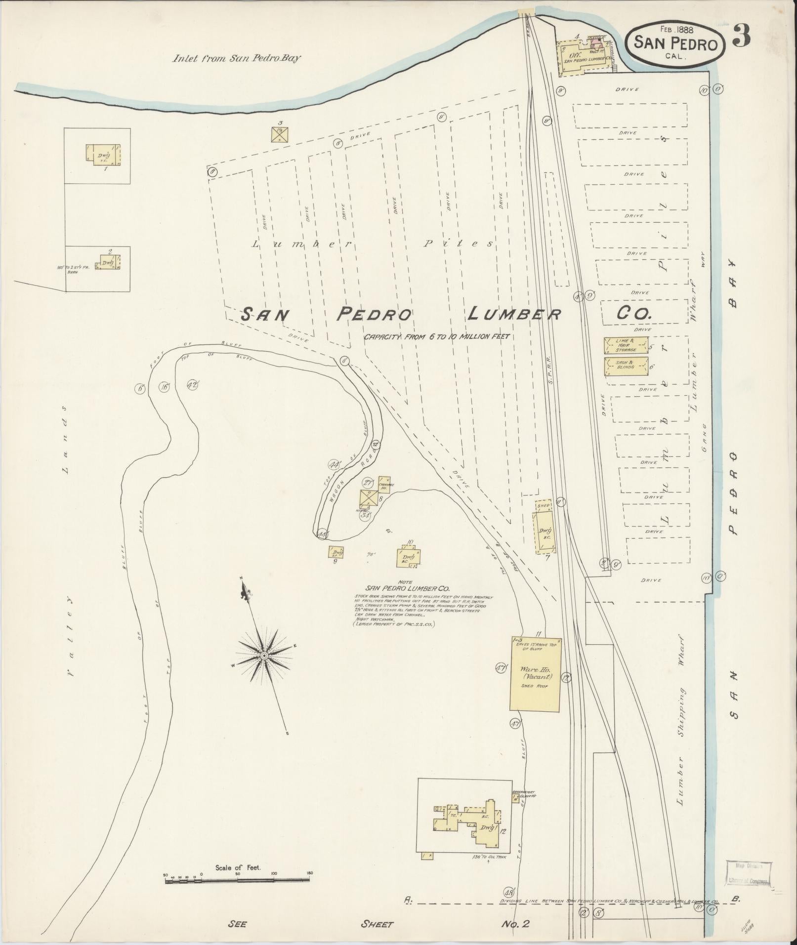 Sanborn Fire Insurance Map from San Pedro, Los Angeles County, California (1888), Sheet #0003 - Complete Map Set gallery image, historic Sanborn map, vintage wall art, California California