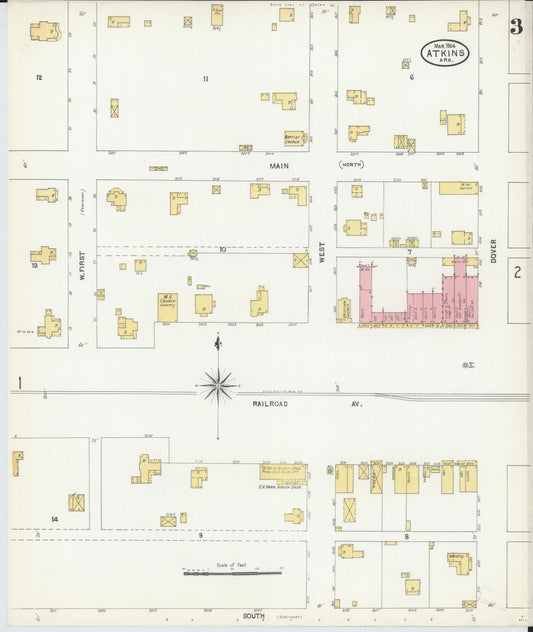 Sanborn Fire Insurance Map from Atkins, Pope County, Arkansas (1904), Sheet #0003 - Historic Sanborn Fire Insurance Map Print, vintage old map wall art, antique decor, genealogy gift, Arkansas Arkansas map