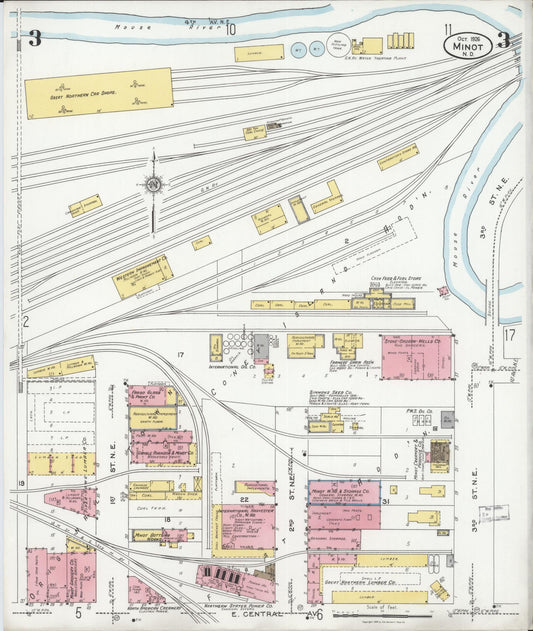 Sanborn Fire Insurance Map from Minot, Ward County, North Dakota (1926), Sheet #0003 - Historic Sanborn Fire Insurance Map Print, vintage old map wall art, antique decor, genealogy gift, North Dakota North Dakota map
