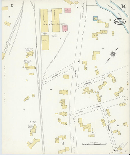 Sanborn Fire Insurance Map from Milford, Hillsborough County, New Hampshire (1912), Sheet #0014 - Historic Sanborn Fire Insurance Map Print, vintage old map wall art, antique decor, genealogy gift, New Hampshire New Hampshire map